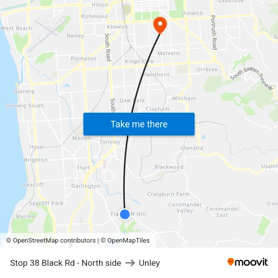 Stop 38 Black Rd - North side to Unley map