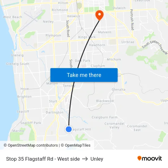Stop 35 Flagstaff Rd - West side to Unley map