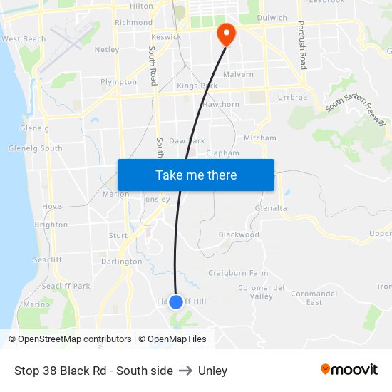 Stop 38 Black Rd - South side to Unley map