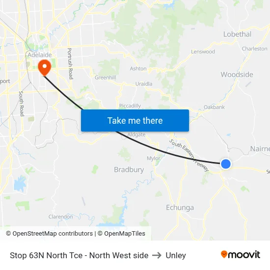 Stop 63N North Tce - North West side to Unley map