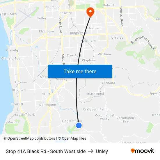 Stop 41A Black Rd - South West side to Unley map