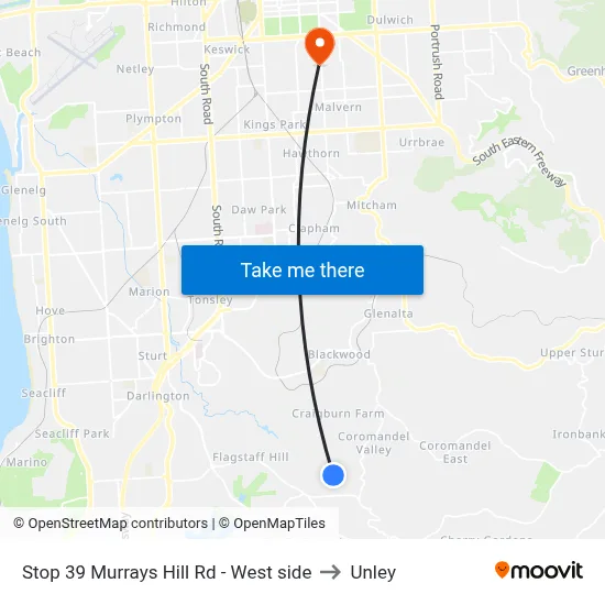 Stop 39 Murrays Hill Rd - West side to Unley map