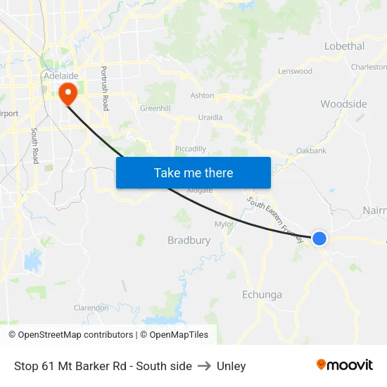 Stop 61 Mt Barker Rd - South side to Unley map