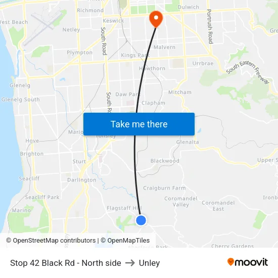 Stop 42 Black Rd - North side to Unley map