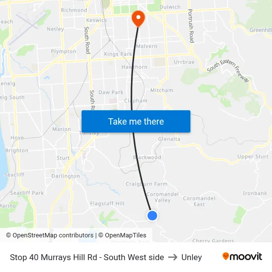 Stop 40 Murrays Hill Rd - South West side to Unley map