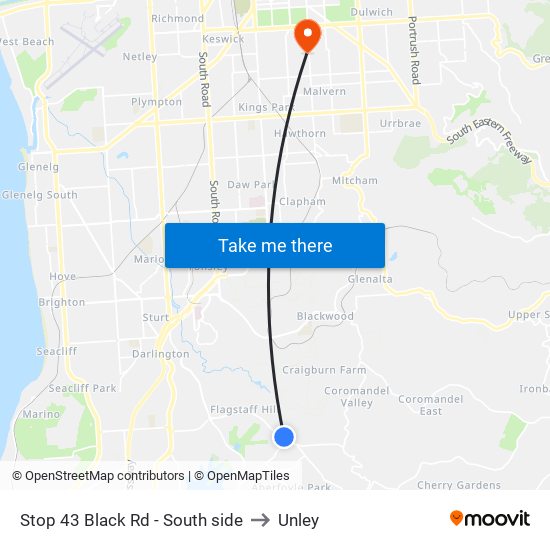 Stop 43 Black Rd - South side to Unley map