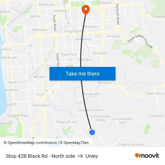 Stop 42B Black Rd - North side to Unley map