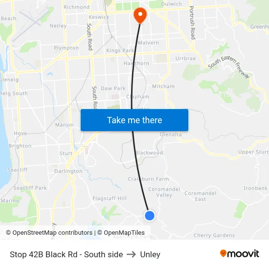 Stop 42B Black Rd - South side to Unley map