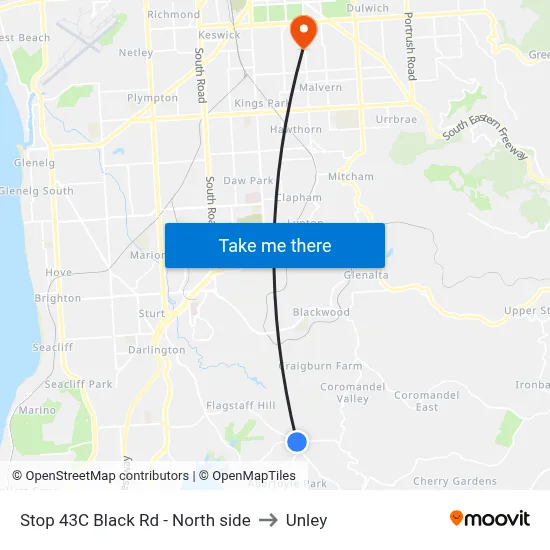 Stop 43C Black Rd - North side to Unley map