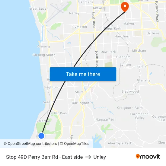Stop 49D Perry Barr Rd - East side to Unley map