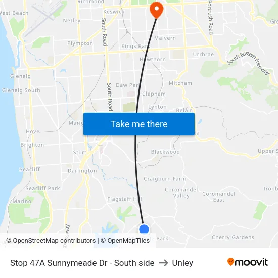 Stop 47A Sunnymeade Dr - South side to Unley map