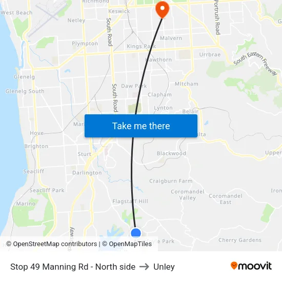 Stop 49 Manning Rd - North side to Unley map