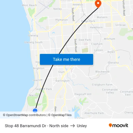 Stop 48 Barramundi Dr - North side to Unley map