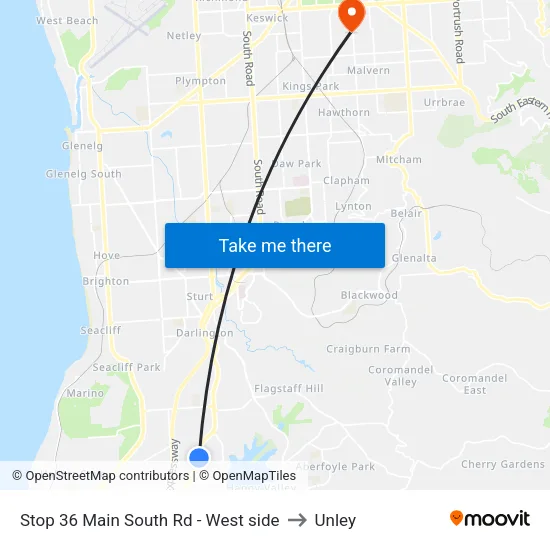 Stop 36 Main South Rd - West side to Unley map