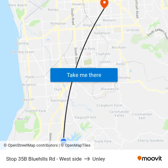 Stop 35B Bluehills Rd - West side to Unley map