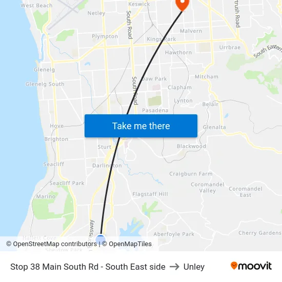 Stop 38 Main South Rd - South East side to Unley map