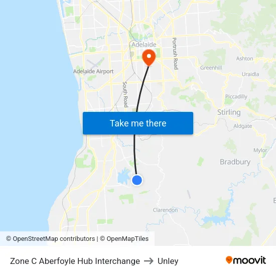 Zone C Aberfoyle Hub Interchange to Unley map