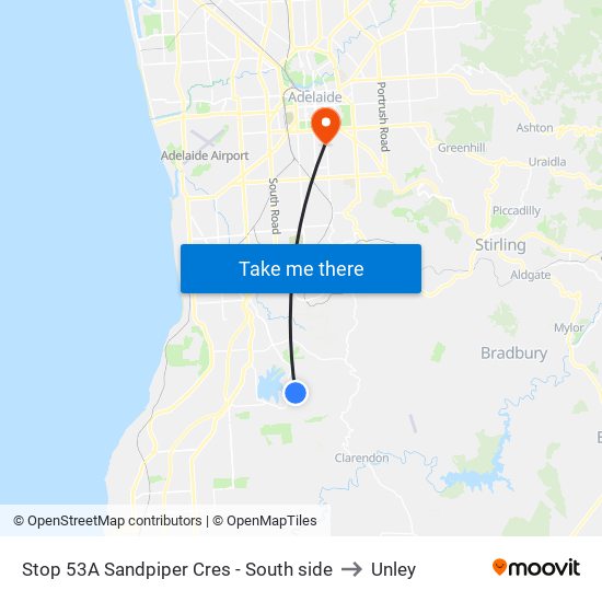 Stop 53A Sandpiper Cres - South side to Unley map