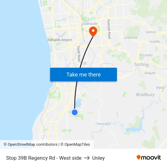 Stop 39B Regency Rd - West side to Unley map