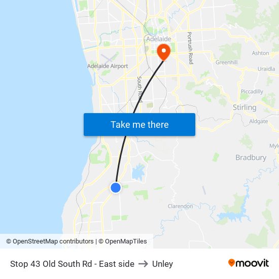 Stop 43 Old South Rd - East side to Unley map