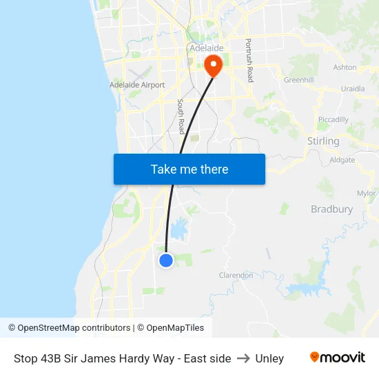 Stop 43B Sir James Hardy Way - East side to Unley map
