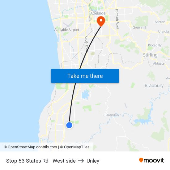 Stop 53 States Rd - West side to Unley map