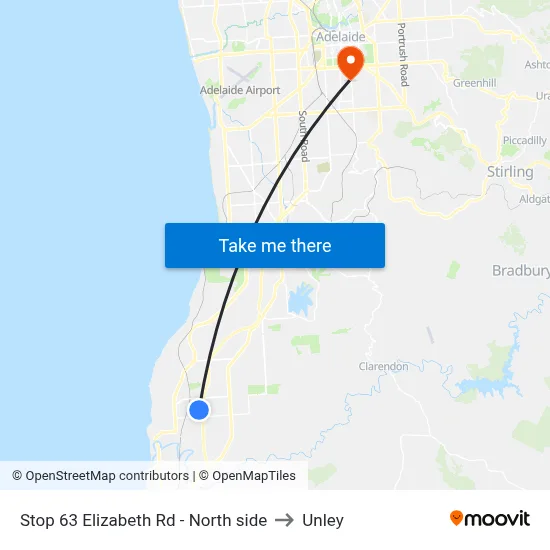 Stop 63 Elizabeth Rd - North side to Unley map