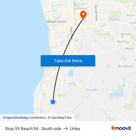 Stop 59 Beach Rd - South side to Unley map
