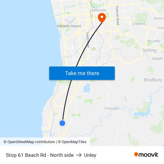 Stop 61 Beach Rd - North side to Unley map