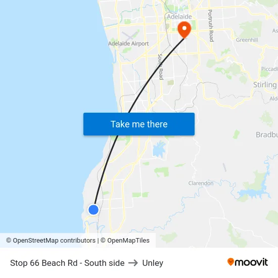 Stop 66 Beach Rd - South side to Unley map