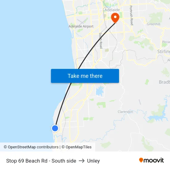 Stop 69 Beach Rd - South side to Unley map