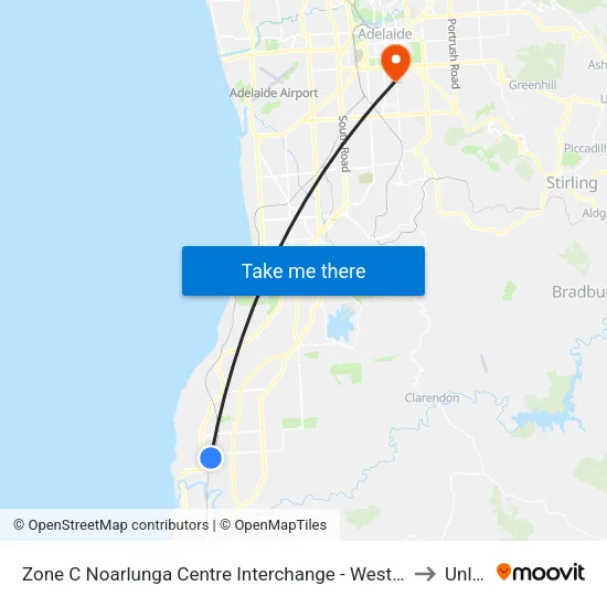 Zone C Noarlunga Centre Interchange - West side to Unley map