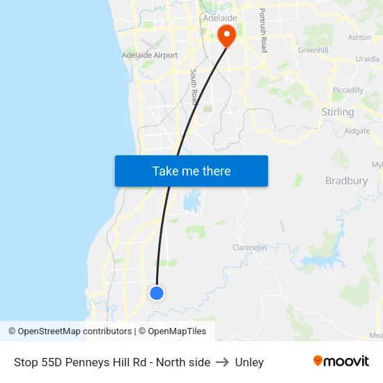 Stop 55D Penneys Hill Rd - North side to Unley map