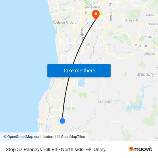 Stop 57 Penneys Hill Rd - North side to Unley map