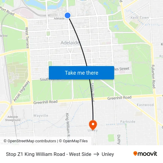 Stop Z1 King William Road - West Side to Unley map