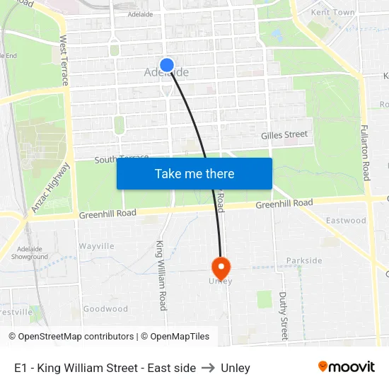 E1 - King William Street - East side to Unley map