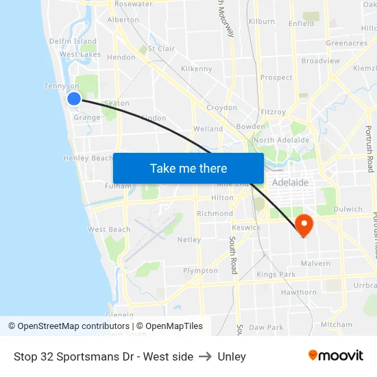 Stop 32 Sportsmans Dr - West side to Unley map