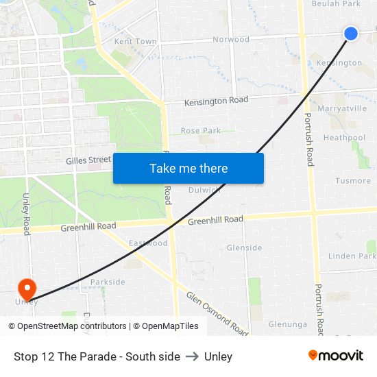 Stop 12 The Parade - South side to Unley map