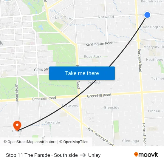 Stop 11 The Parade - South side to Unley map