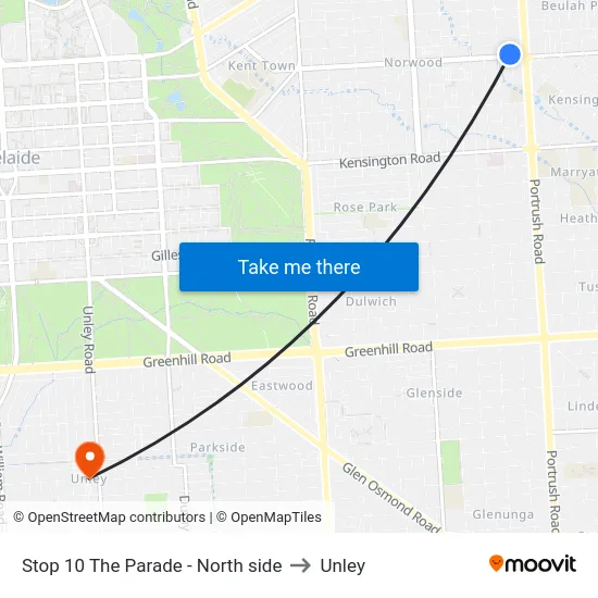 Stop 10 The Parade - North side to Unley map