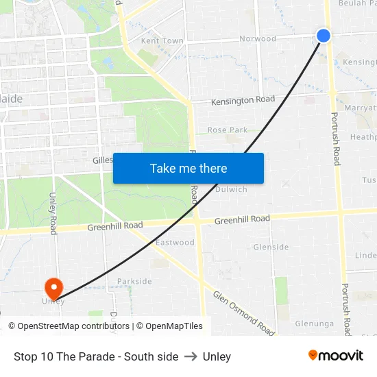 Stop 10 The Parade - South side to Unley map