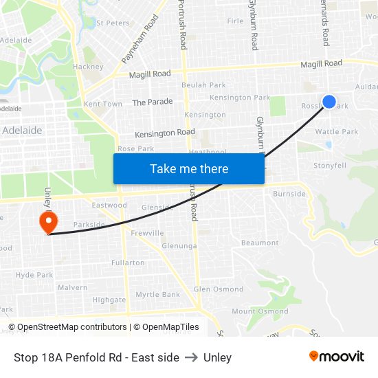 Stop 18A Penfold Rd - East side to Unley map