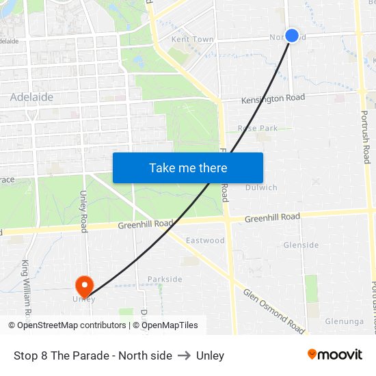 Stop 8 The Parade - North side to Unley map