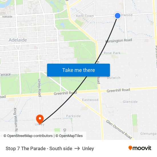 Stop 7 The Parade - South side to Unley map