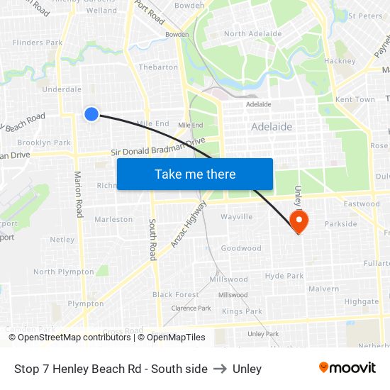 Stop 7 Henley Beach Rd - South side to Unley map