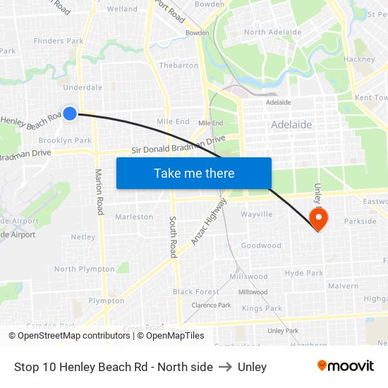 Stop 10 Henley Beach Rd - North side to Unley map