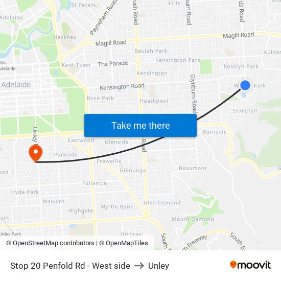 Stop 20 Penfold Rd - West side to Unley map