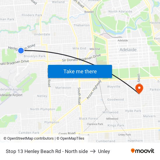 Stop 13 Henley Beach Rd - North side to Unley map