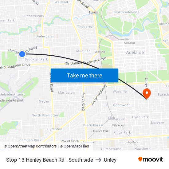 Stop 13 Henley Beach Rd - South side to Unley map