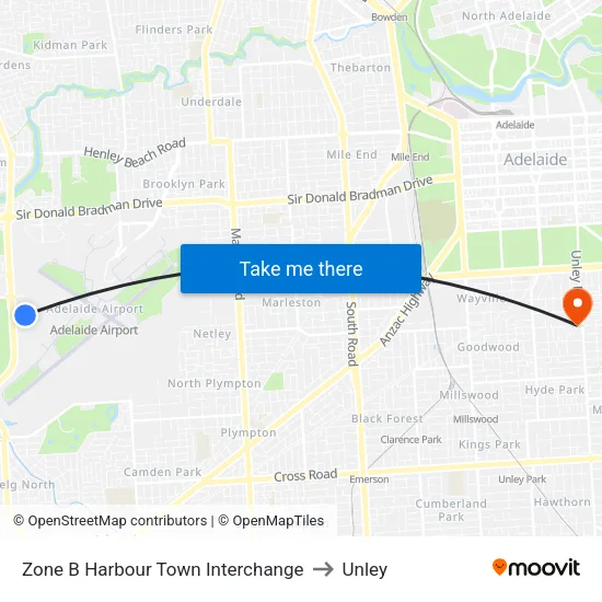 Zone B Harbour Town Interchange to Unley map
